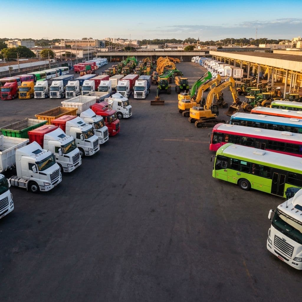 Pátio de caminhões e máquinas agrícolas